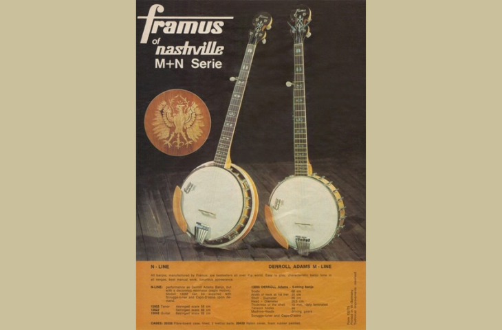 Derroll Adams, publicité Framus, verso, 1975
